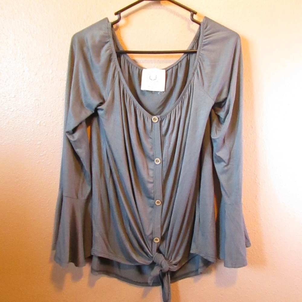Fantastic Fawn Slate Button-Up Blouse